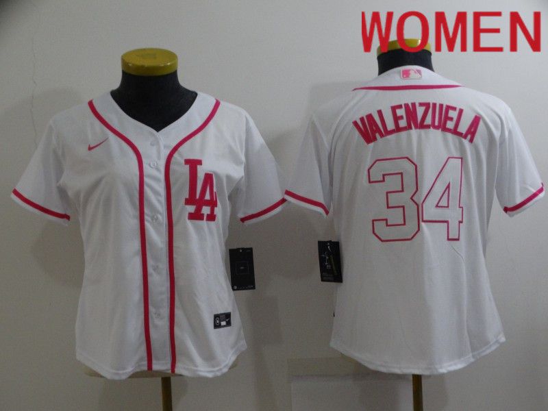 Women Los Angeles Dodgers 34 Valenzuela white pink Game Nike 2022 MLB Jerseys
